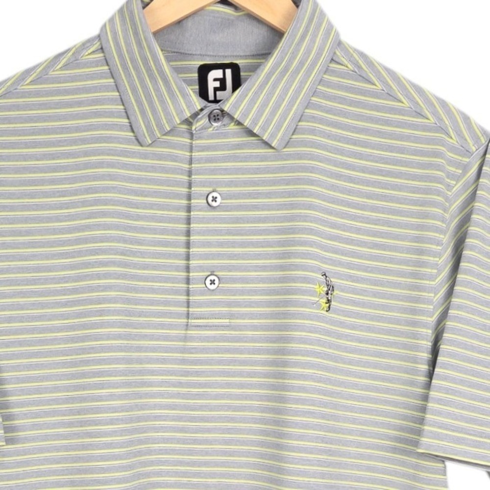FootJoy Golf Polo Mens Medium Gray Yellow Stripe Shirt Golfer Logo Performance